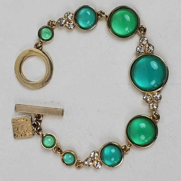 Vintage Anne Klein green, turquoise and Gold Bracelet - Picture 2 of 5